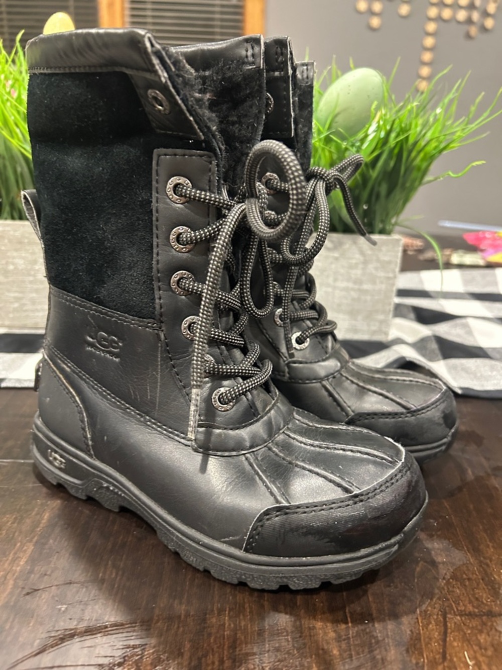 UGG Black Lace-Up Insulated Winter Boots Size 12